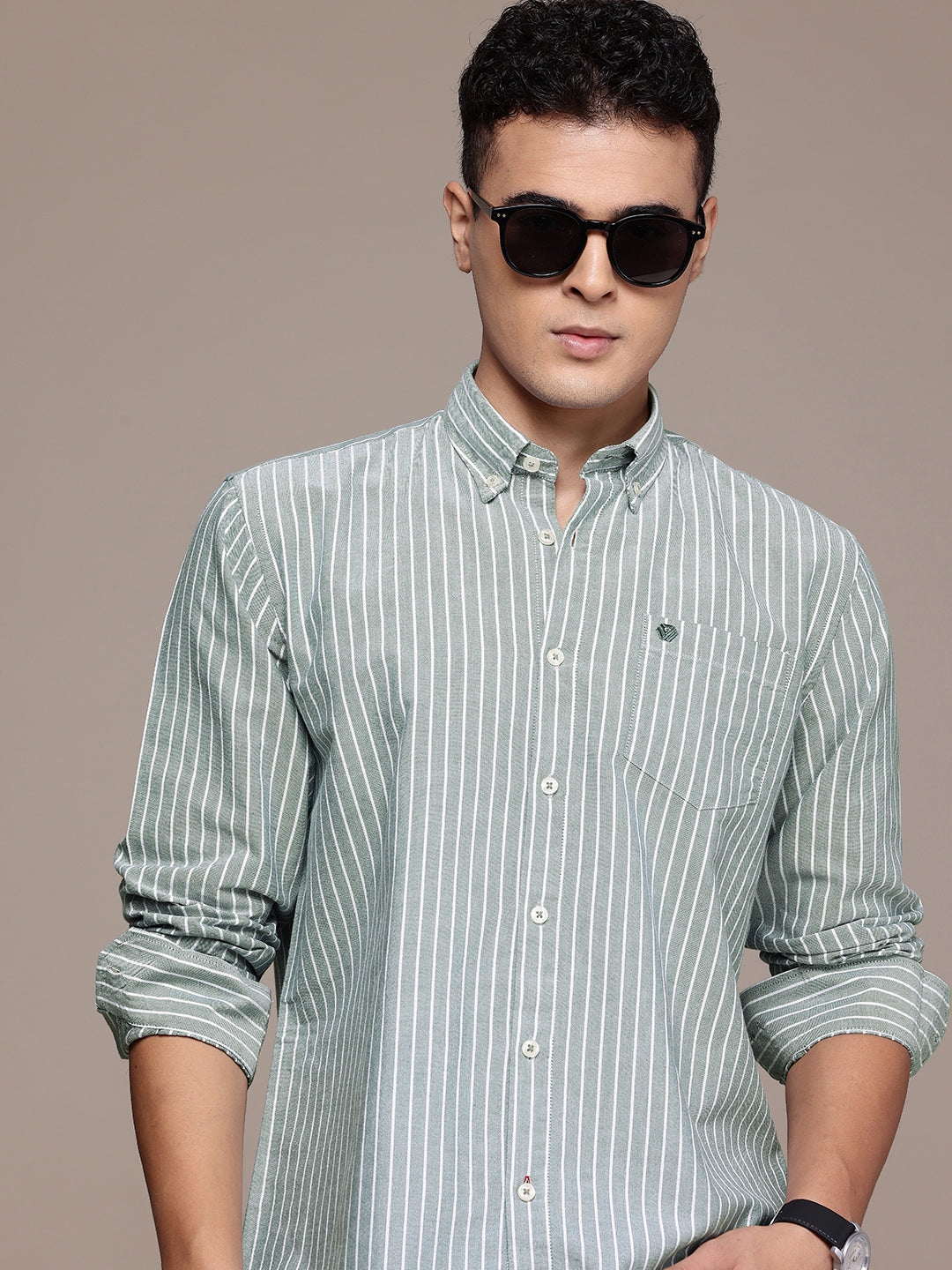 Green Full Sleeve Chambray Cotton Shirt