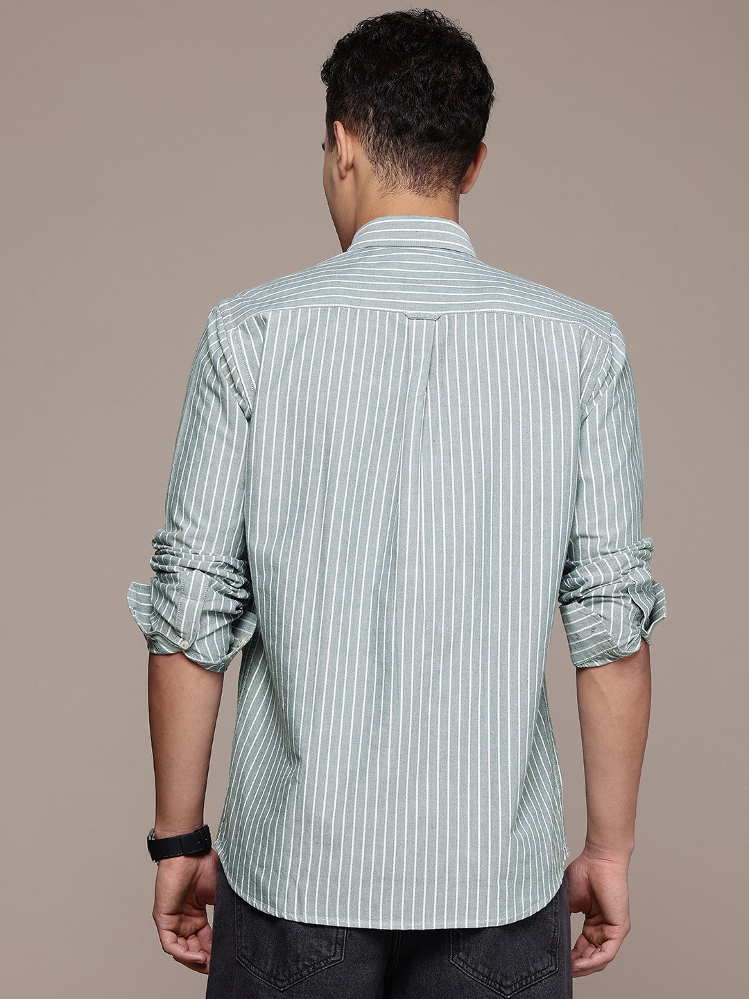 Green Full Sleeve Chambray Cotton Shirt