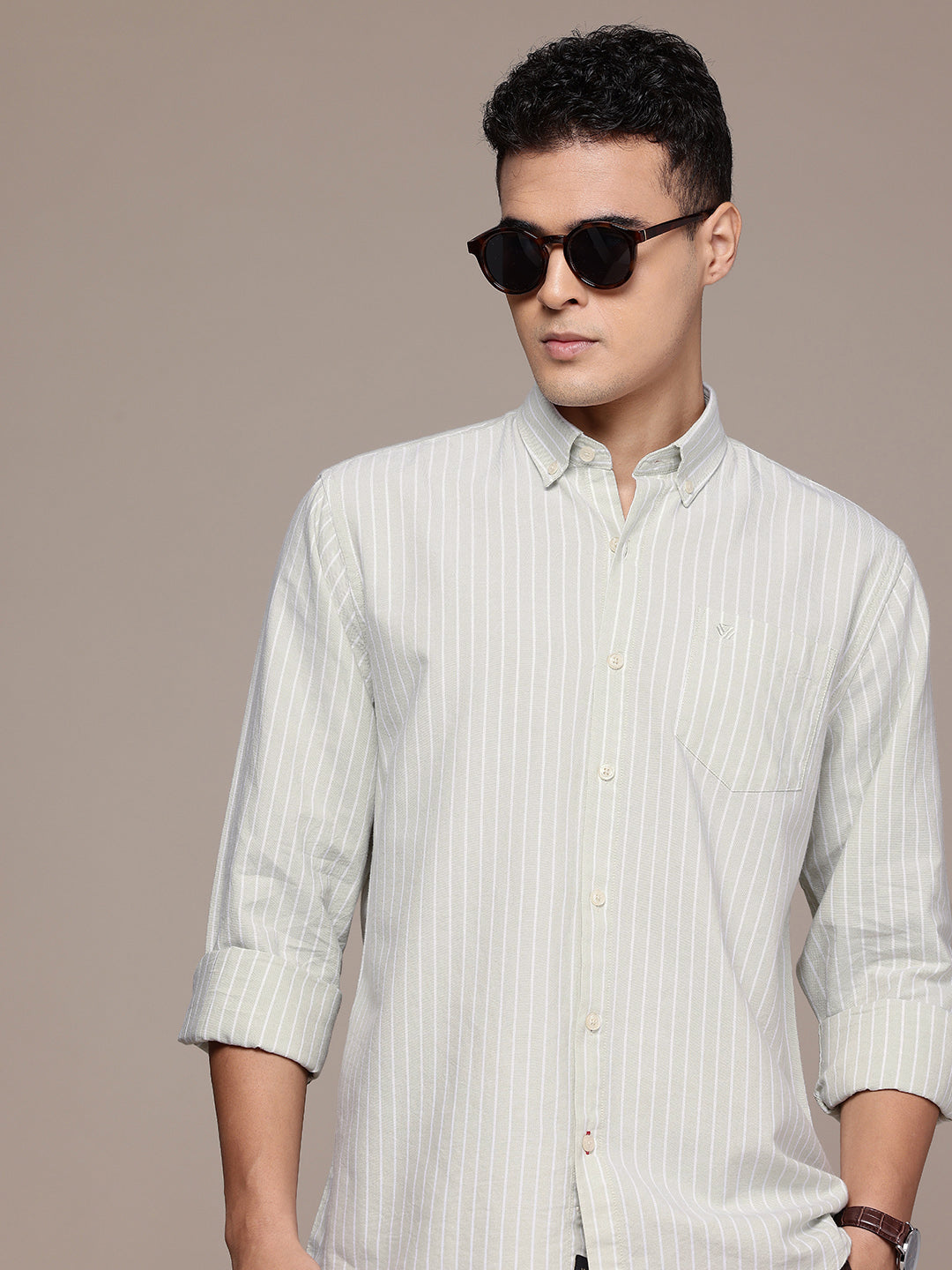 Olive Full Sleeve Chambray Cotton Shirt