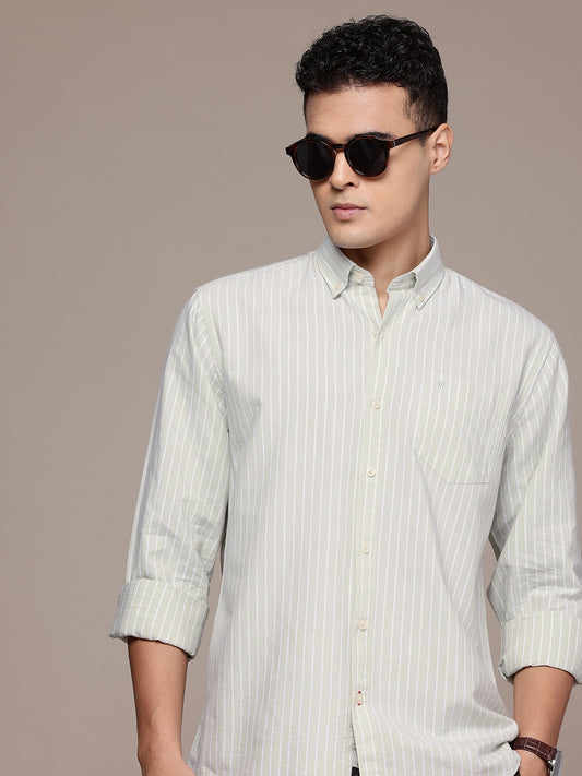 Olive Full Sleeve Chambray Cotton Shirt