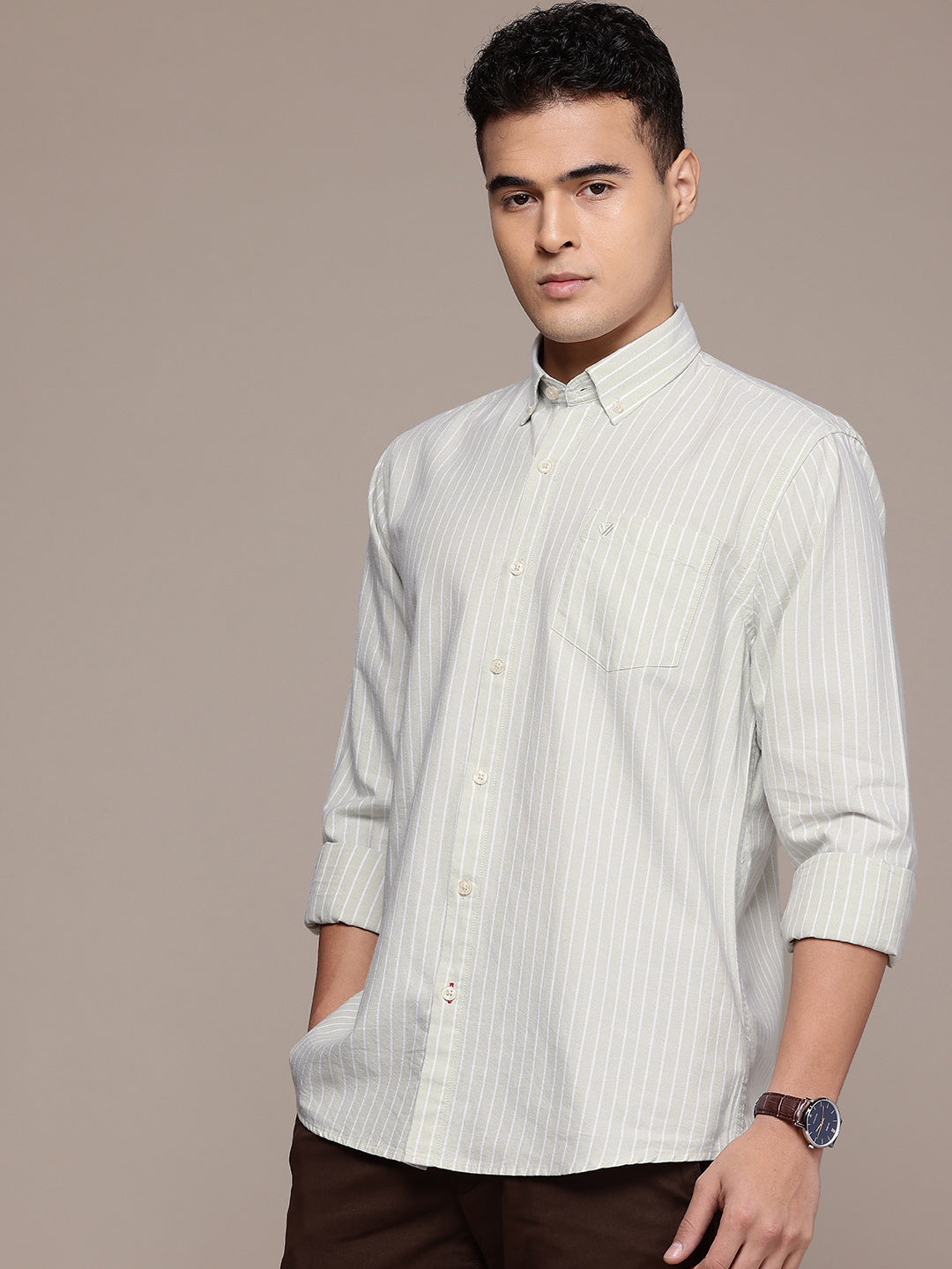 Olive Full Sleeve Chambray Cotton Shirt