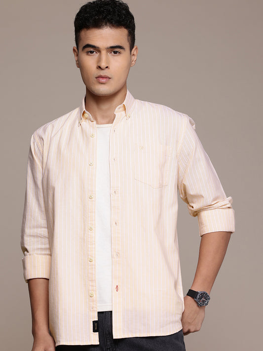 Peach Full Sleeve Chambray Cotton Shirt