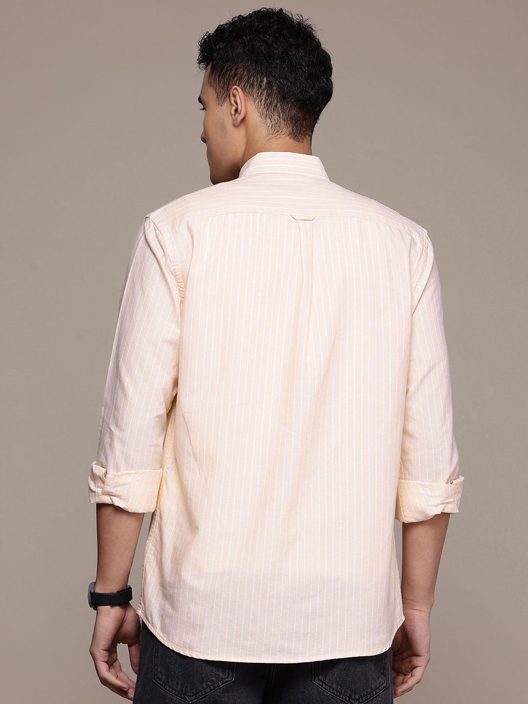 Peach Full Sleeve Chambray Cotton Shirt