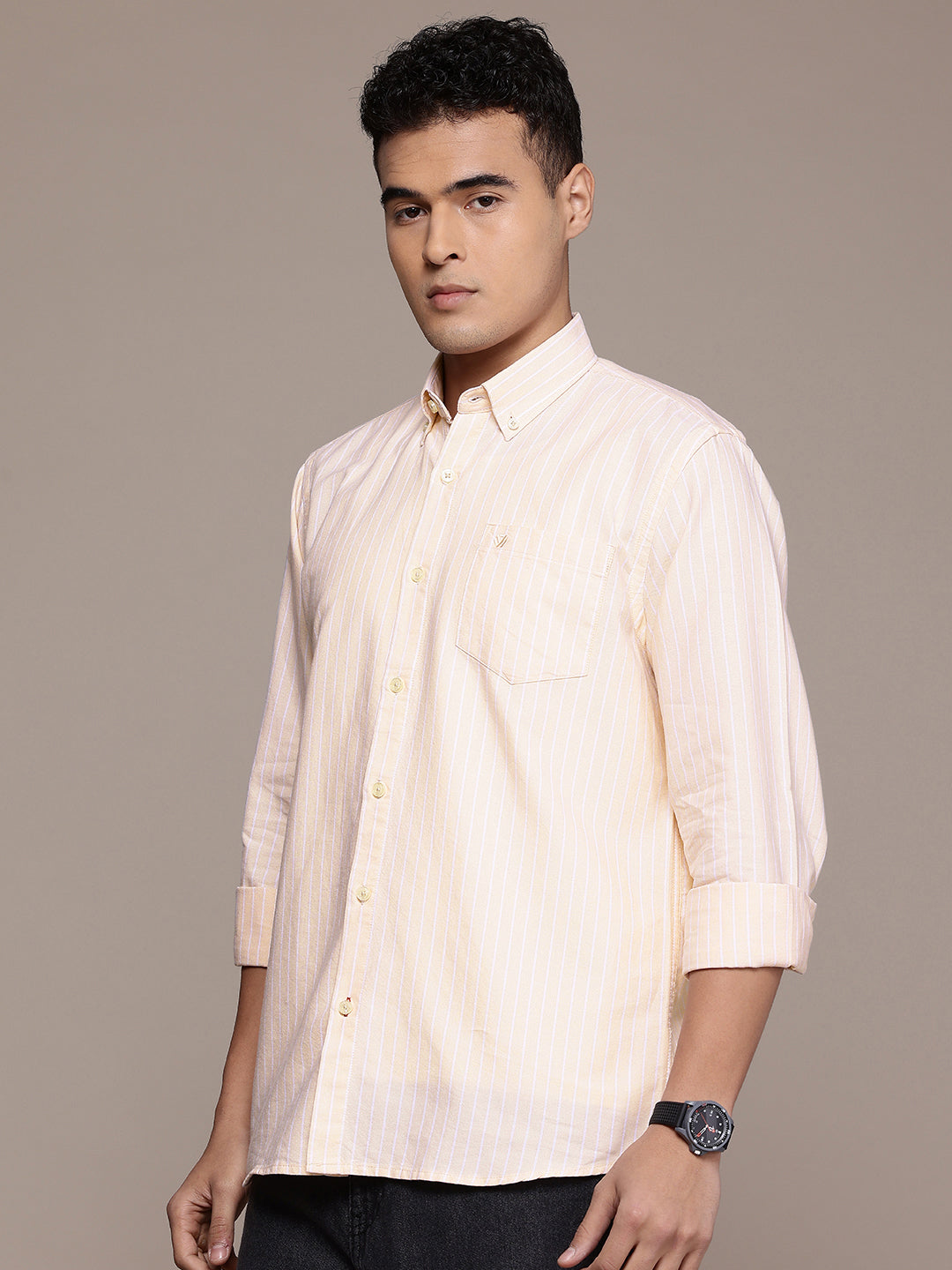 Peach Full Sleeve Chambray Cotton Shirt