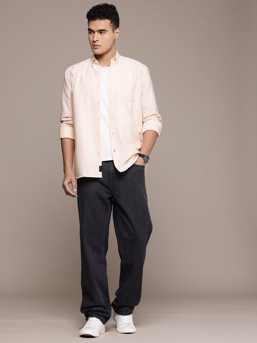 Peach Full Sleeve Chambray Cotton Shirt