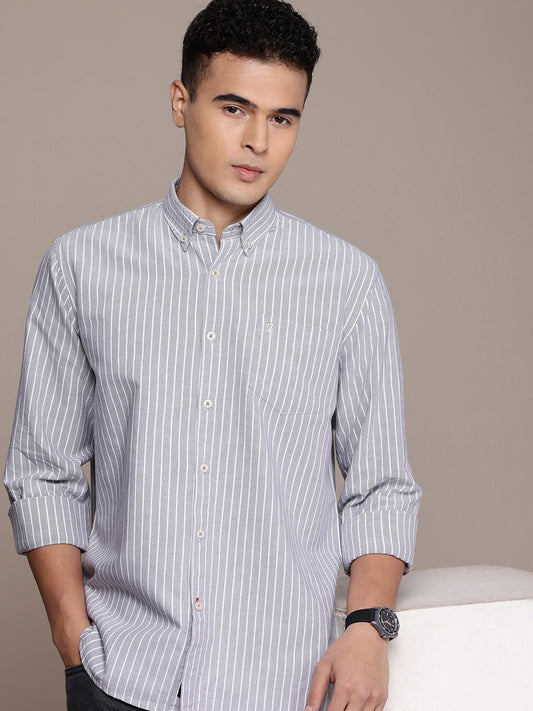 Silver Full Sleeve Chambray Cotton Shirt