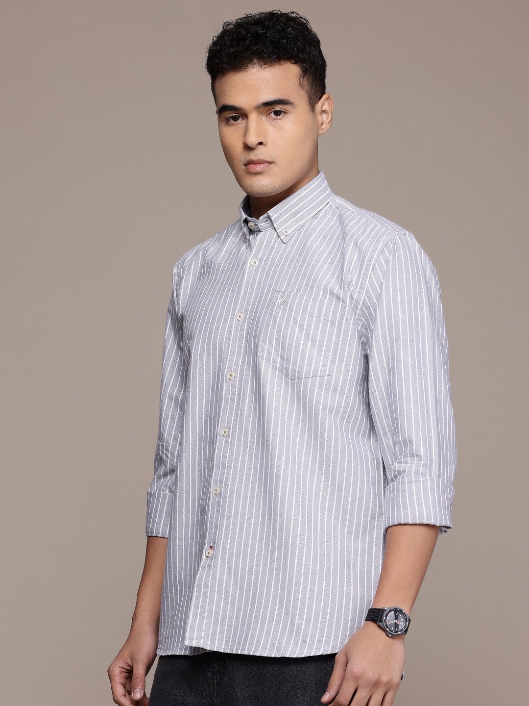 Silver Full Sleeve Chambray Cotton Shirt