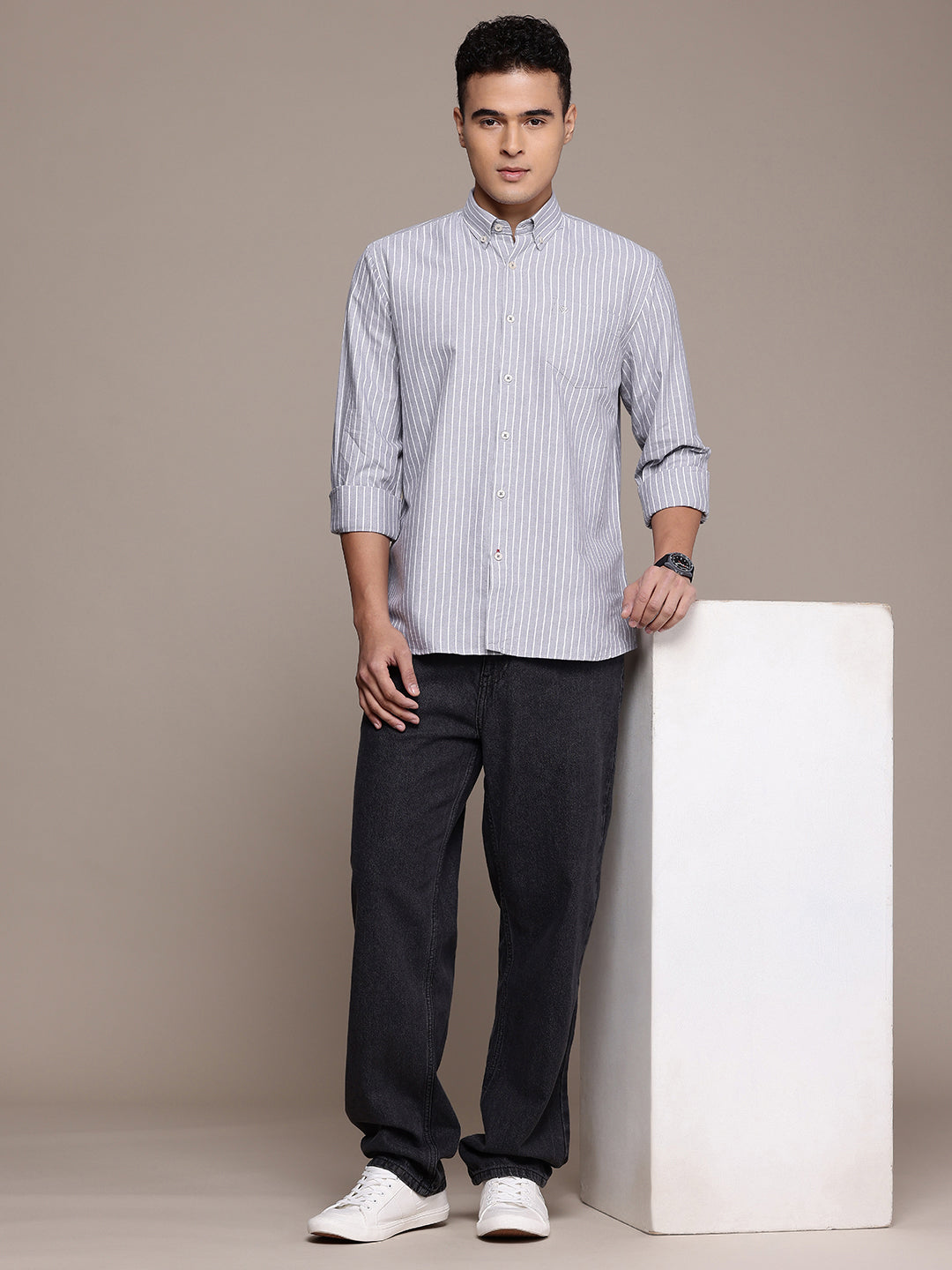 Silver Full Sleeve Chambray Cotton Shirt