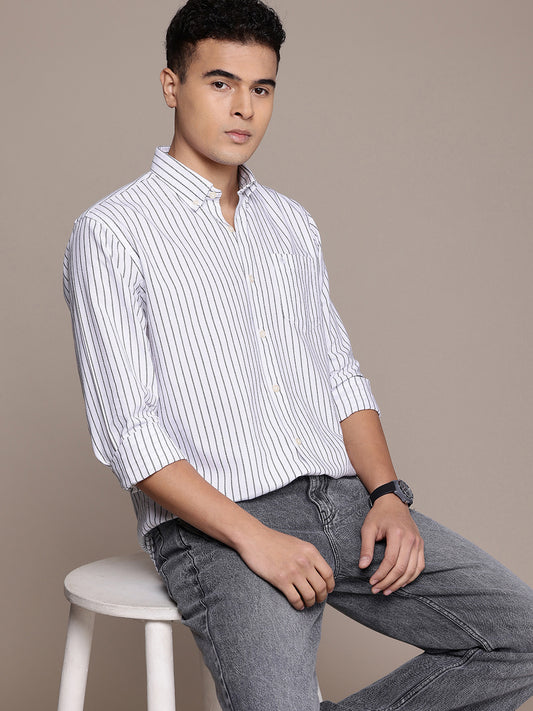White Full Sleeve Chambray Cotton Shirt