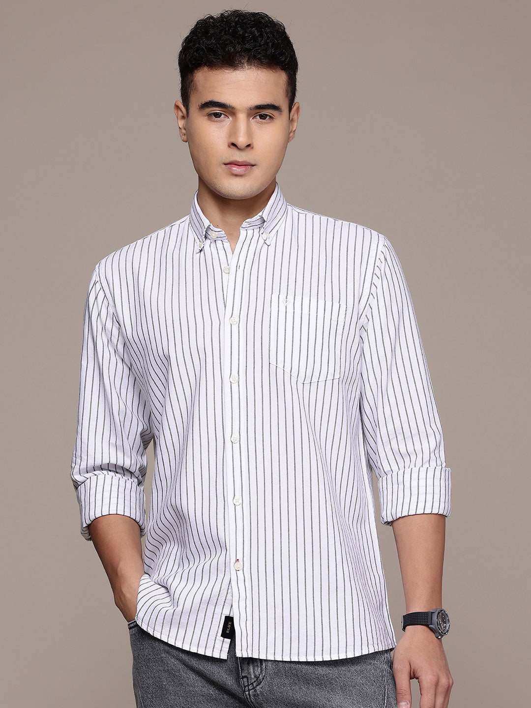 White Full Sleeve Chambray Cotton Shirt