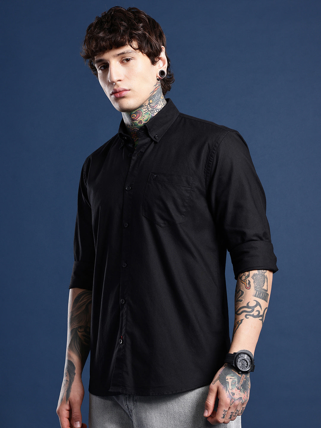 Black Full Sleeve Oxford Cotton Shirt