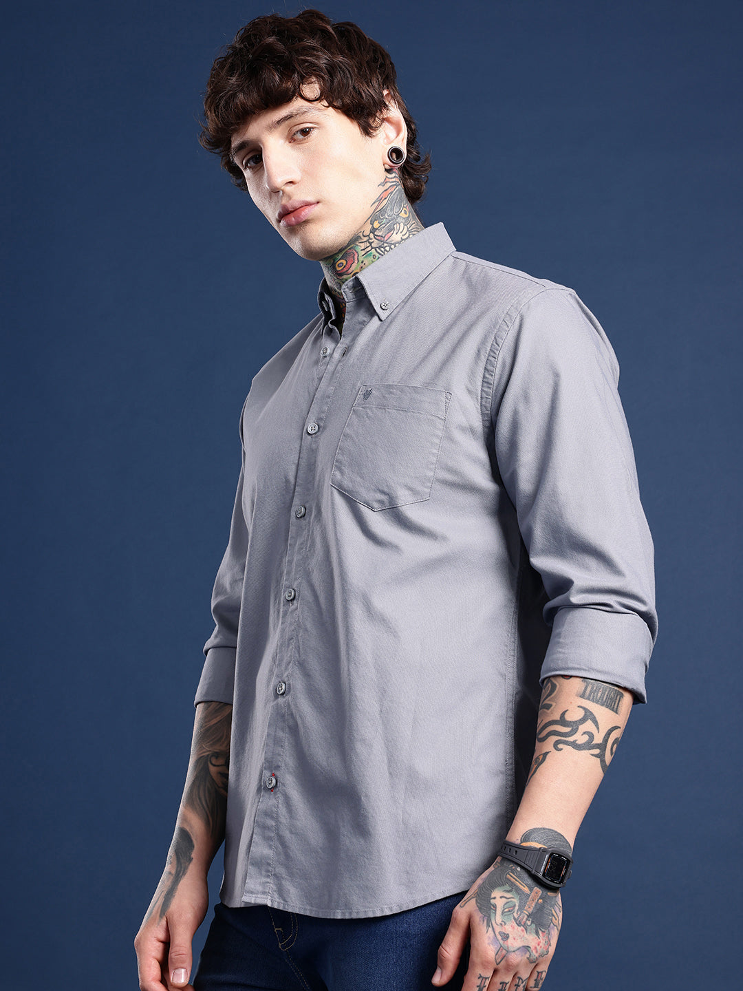 Bluish Grey Full Sleeve Oxford Cotton Shirt
