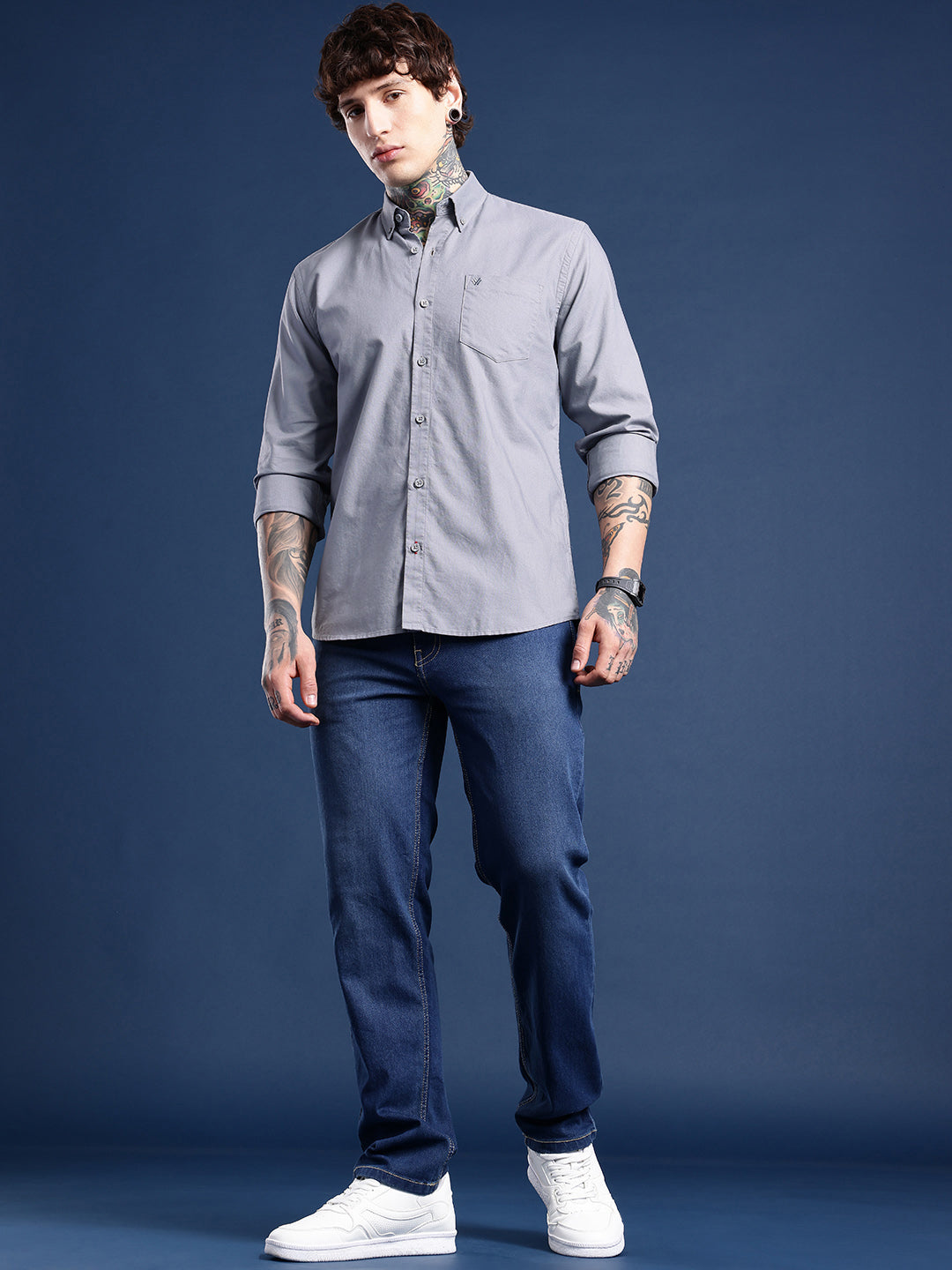 Bluish Grey Full Sleeve Oxford Cotton Shirt