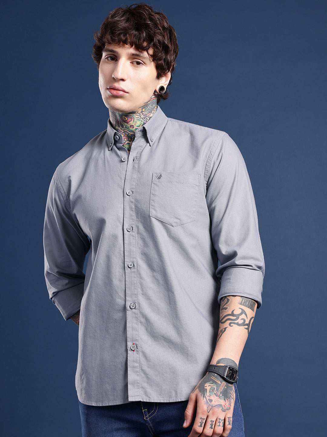 Bluish Grey Full Sleeve Oxford Cotton Shirt