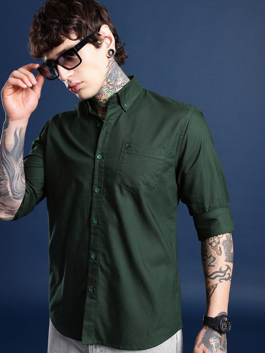 Bottle Green Full Sleeve Oxford Cotton Shirt
