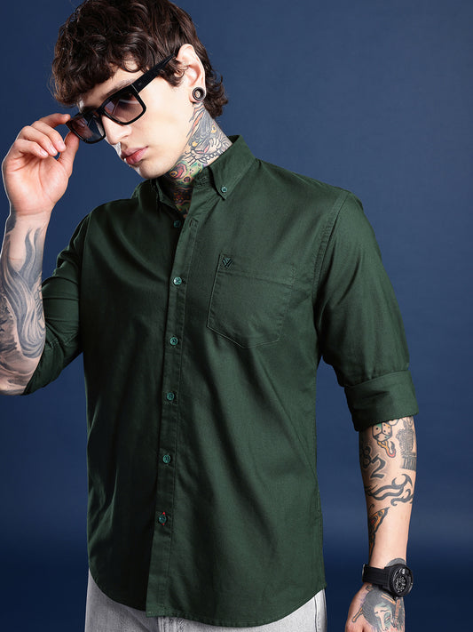 Bottle Green Full Sleeve Oxford Cotton Shirt