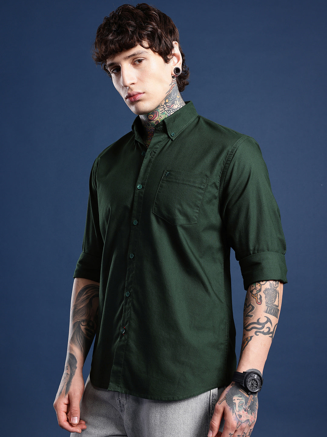Bottle Green Full Sleeve Oxford Cotton Shirt