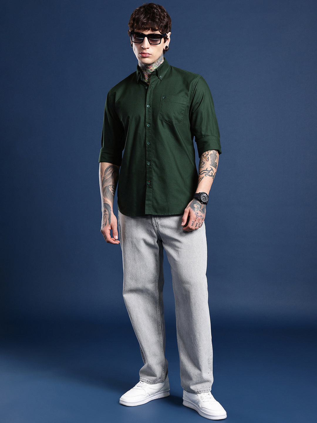 Bottle Green Full Sleeve Oxford Cotton Shirt