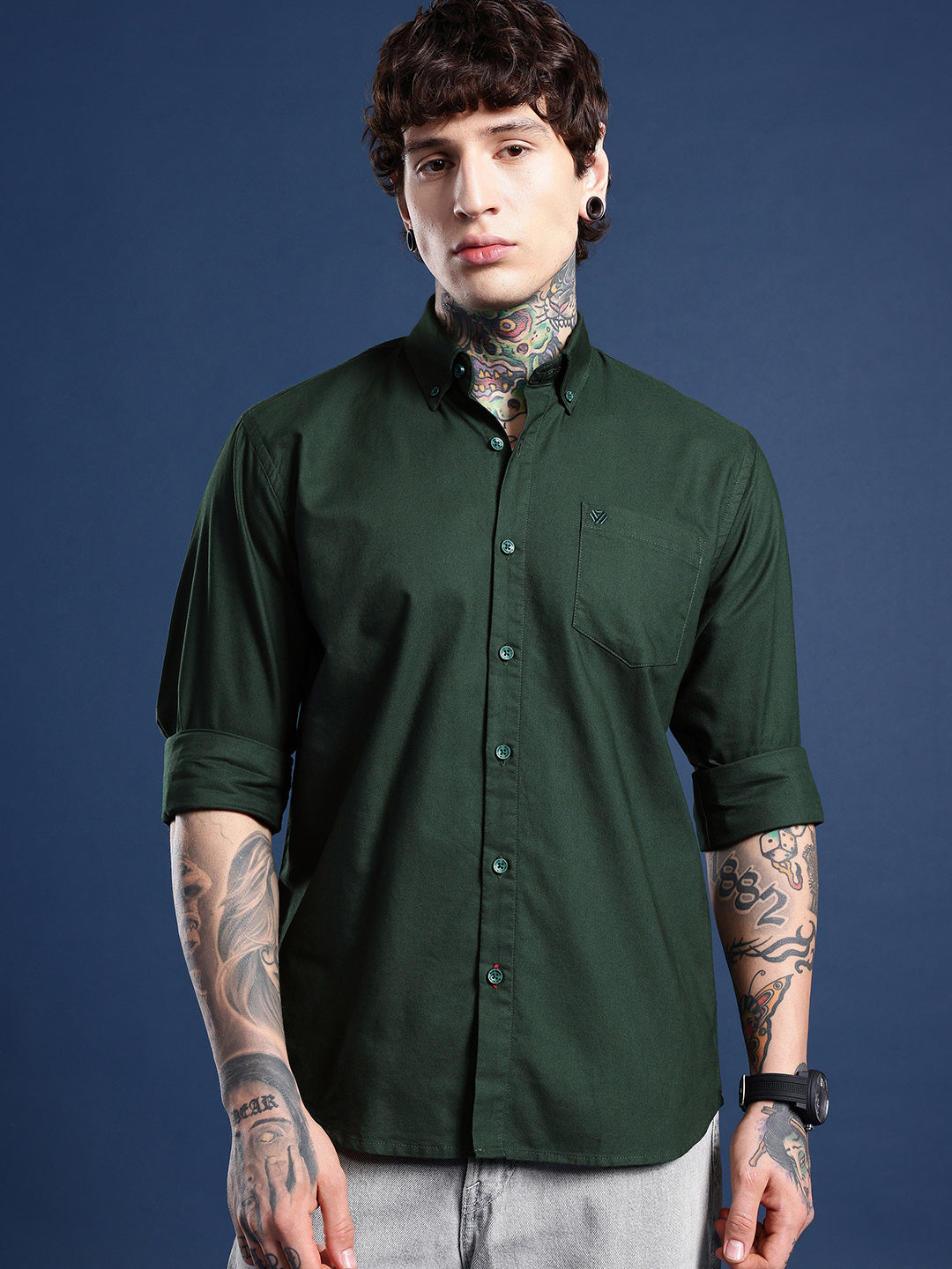 Bottle Green Full Sleeve Oxford Cotton Shirt