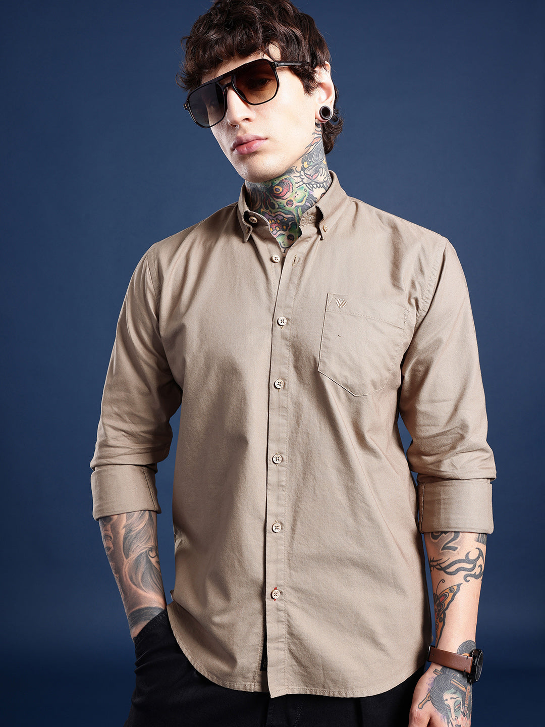 Brown Full Sleeve Oxford Cotton Shirt