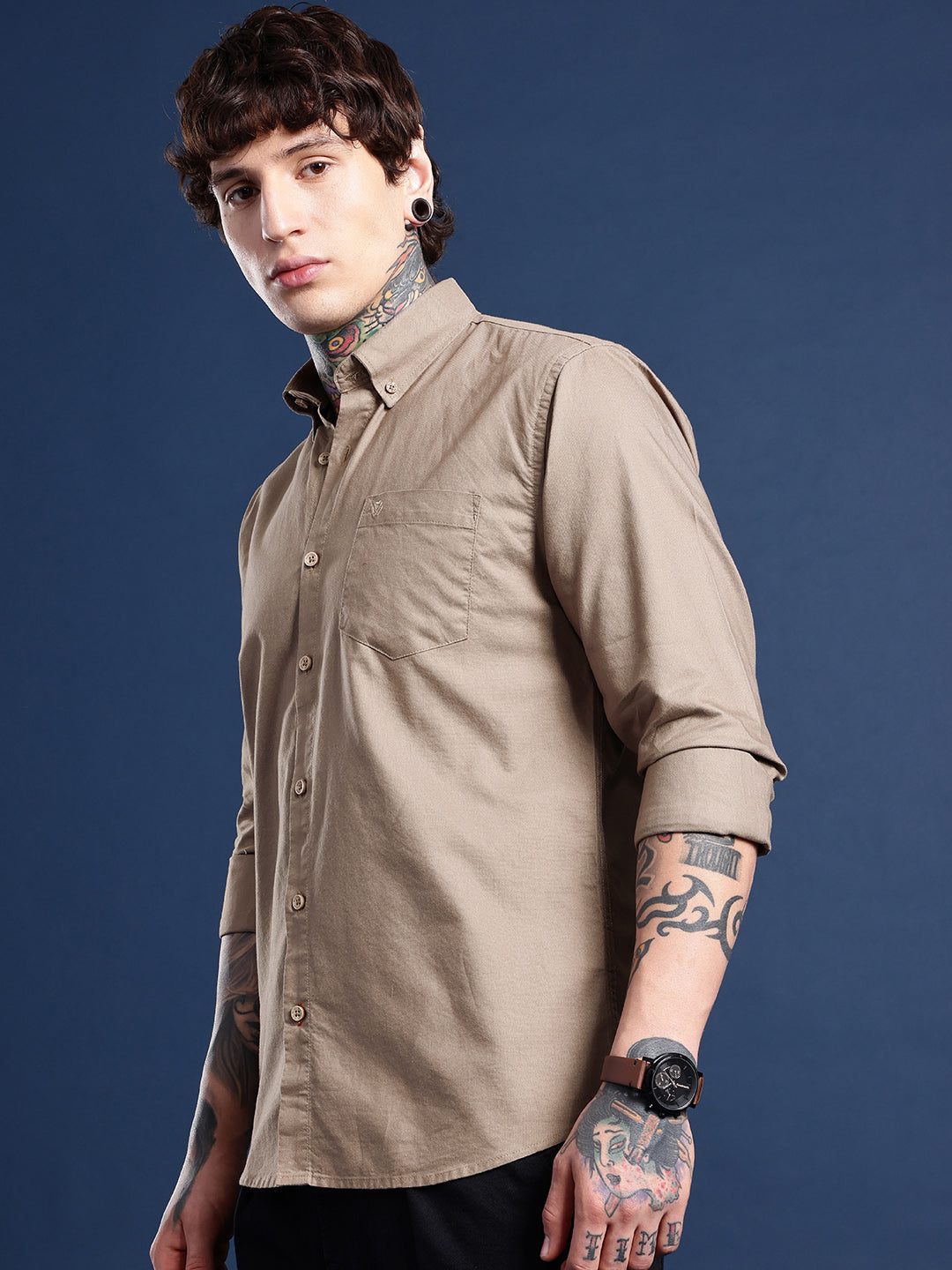 Brown Full Sleeve Oxford Cotton Shirt