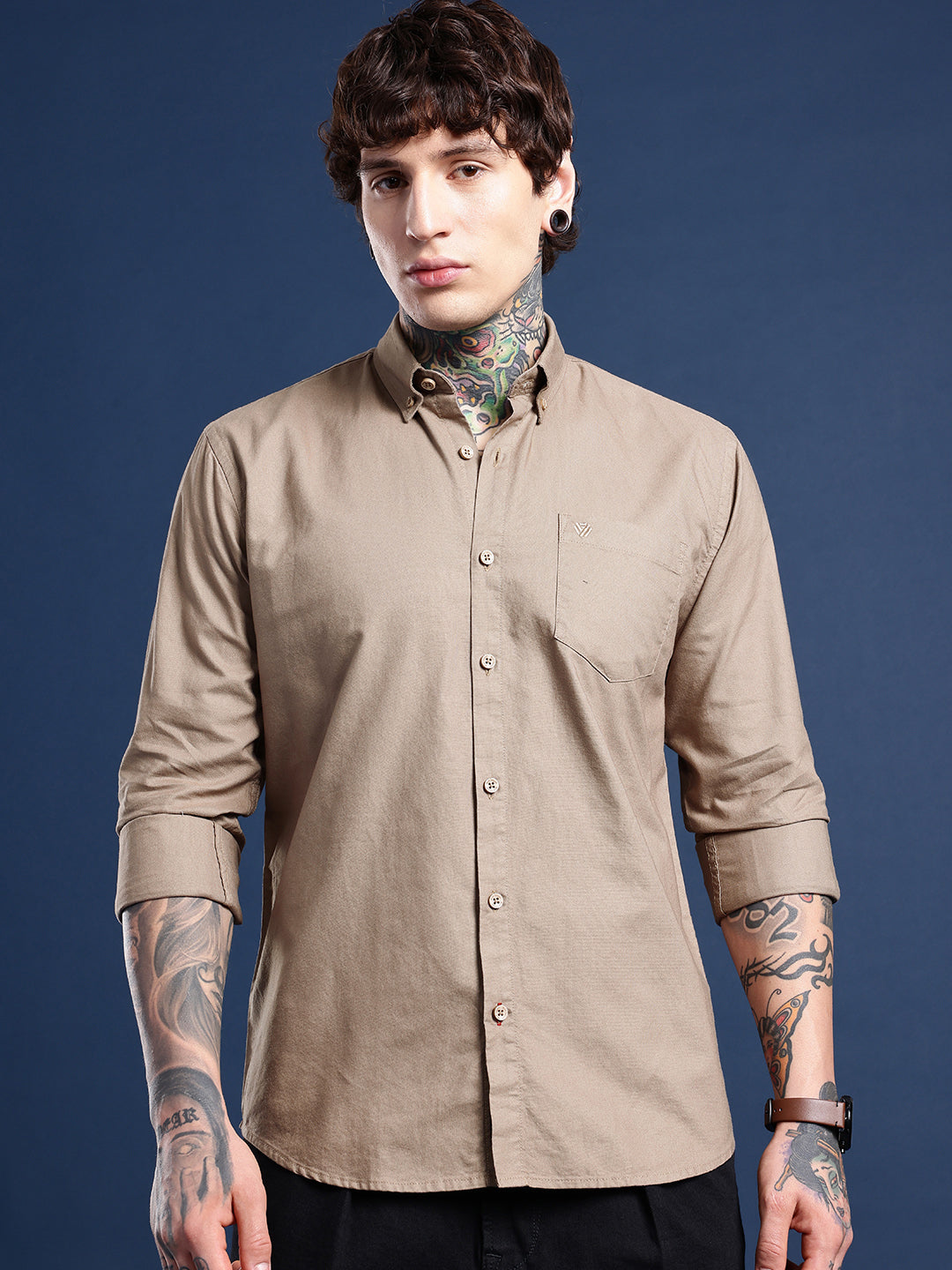 Brown Full Sleeve Oxford Cotton Shirt
