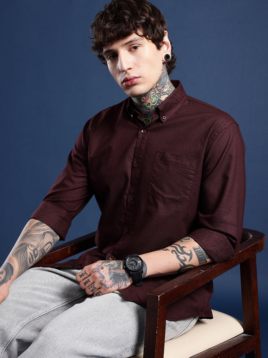 Burgundy Full Sleeve Oxford Cotton Shirt