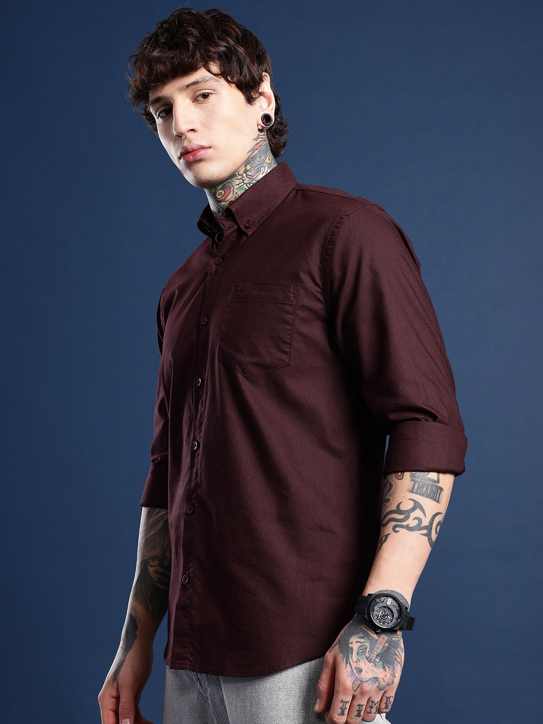 Burgundy Full Sleeve Oxford Cotton Shirt