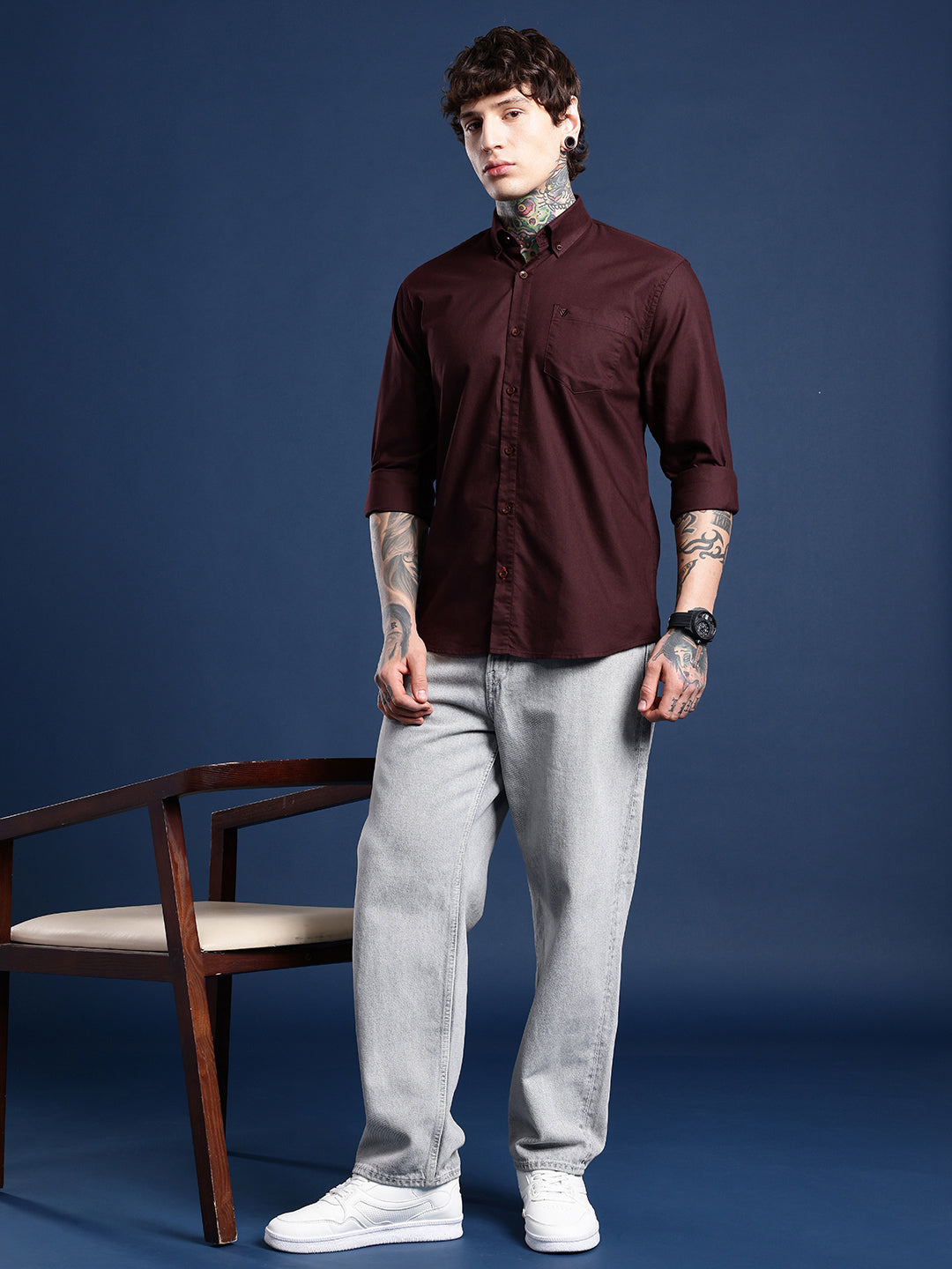 Burgundy Full Sleeve Oxford Cotton Shirt