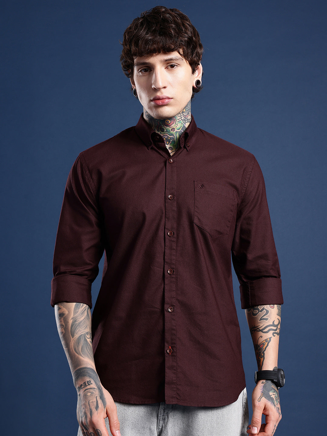 Burgundy Full Sleeve Oxford Cotton Shirt