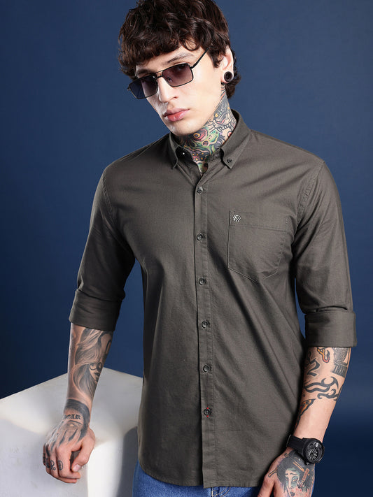 Dark Grey Full Sleeve Oxford Cotton Shirt