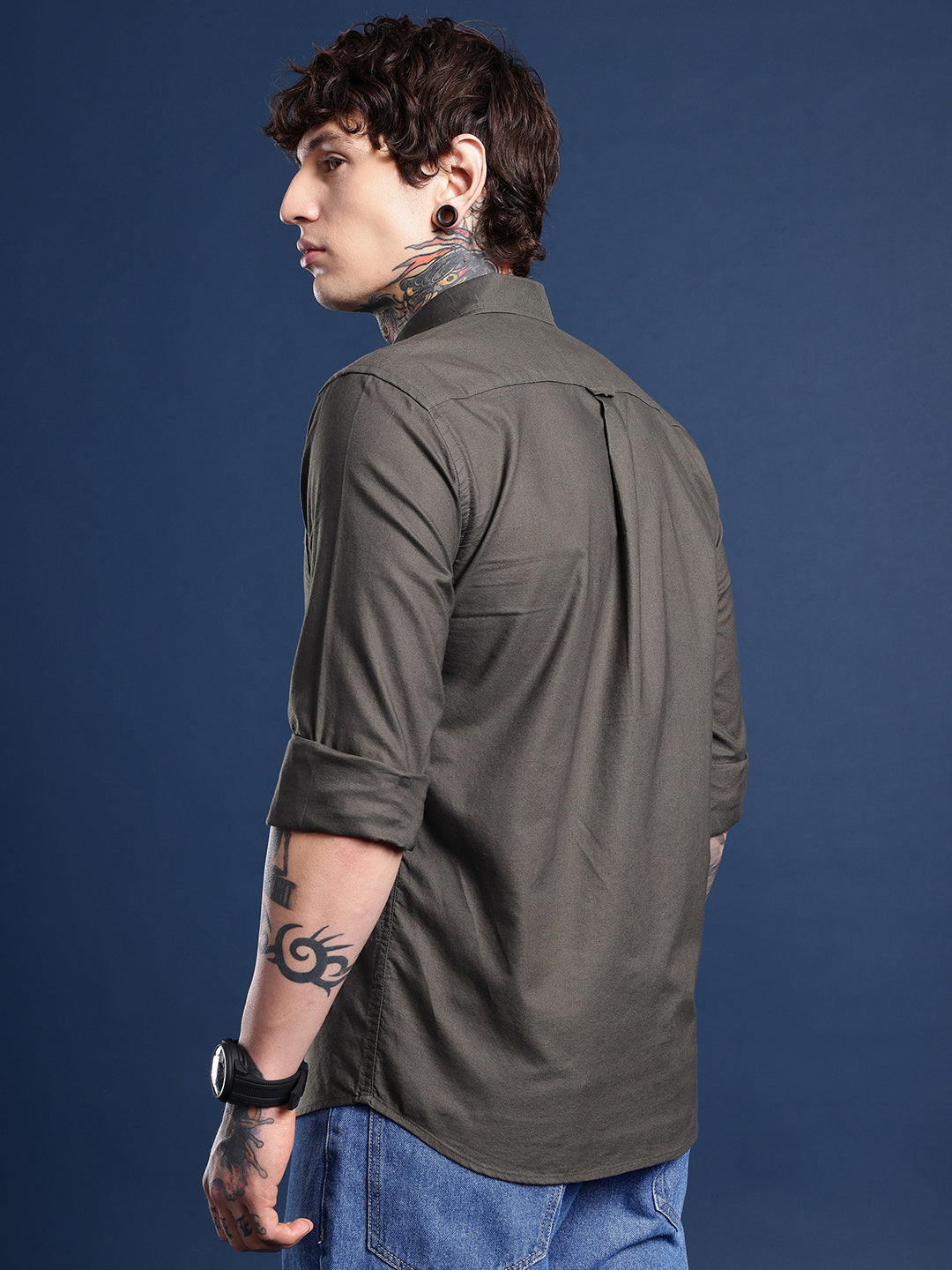 Dark Grey Full Sleeve Oxford Cotton Shirt