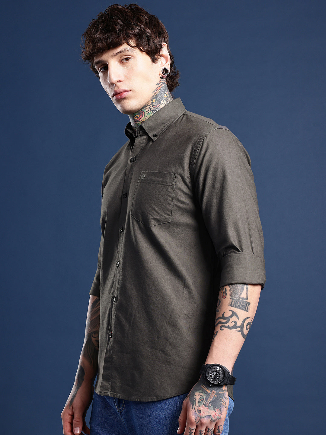 Dark Grey Full Sleeve Oxford Cotton Shirt