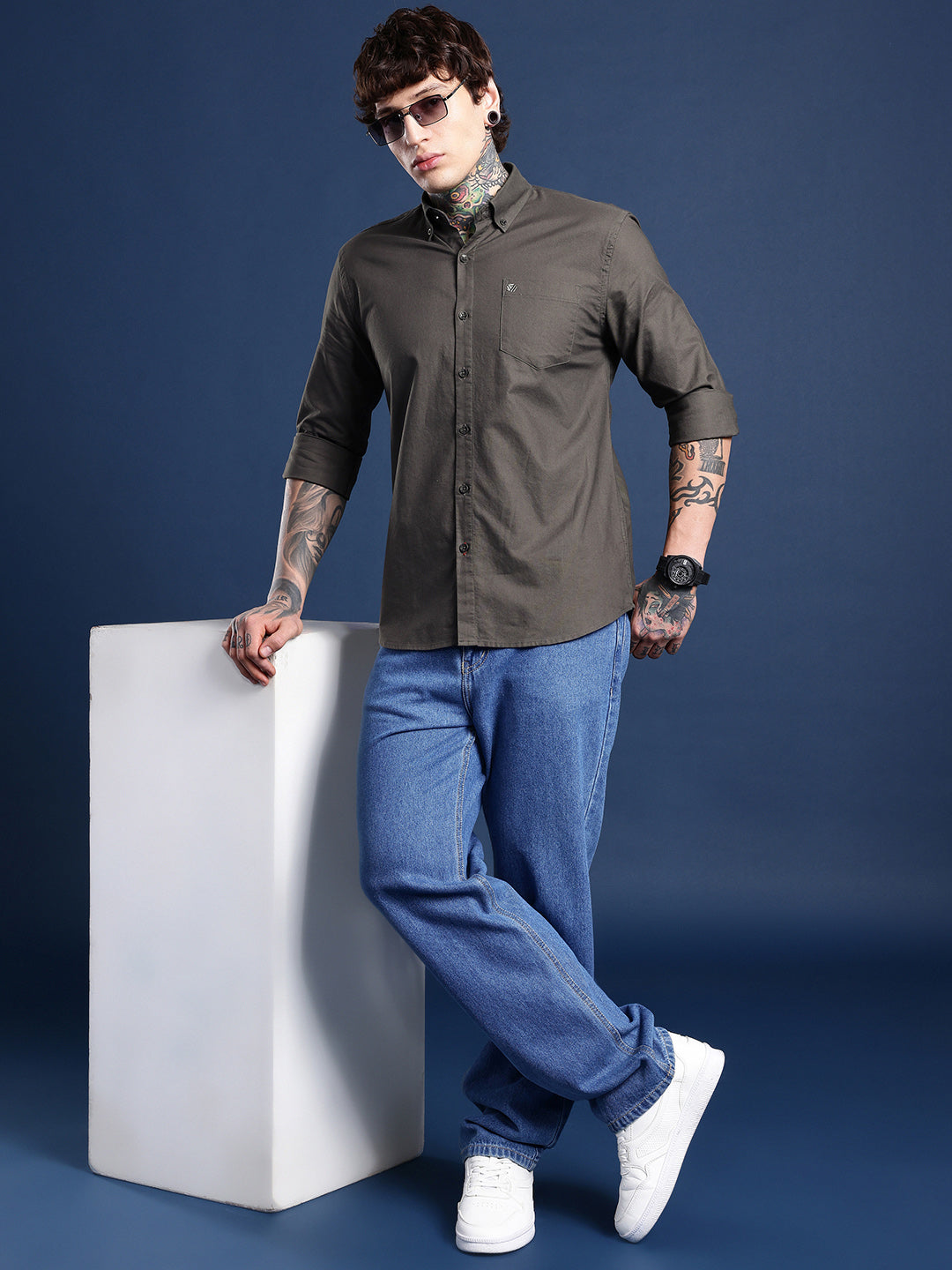 Dark Grey Full Sleeve Oxford Cotton Shirt