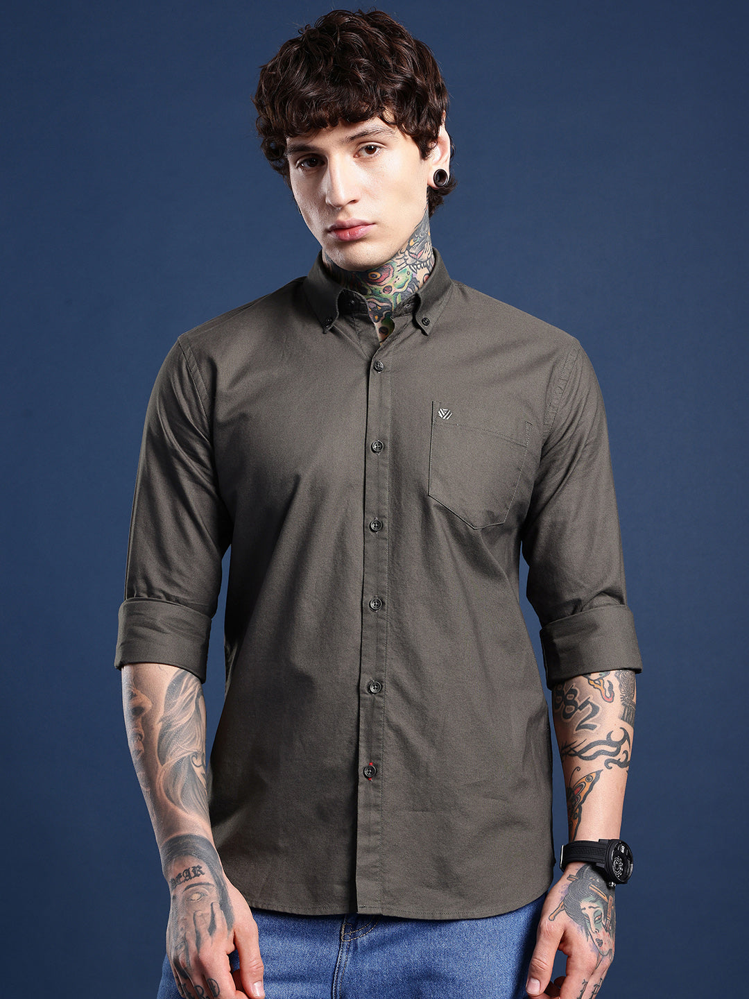 Dark Grey Full Sleeve Oxford Cotton Shirt