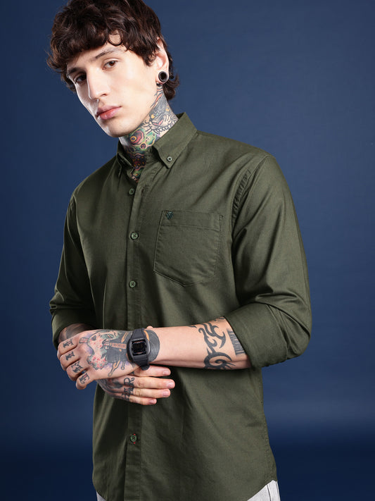 Green Full Sleeve Oxford Cotton Shirt