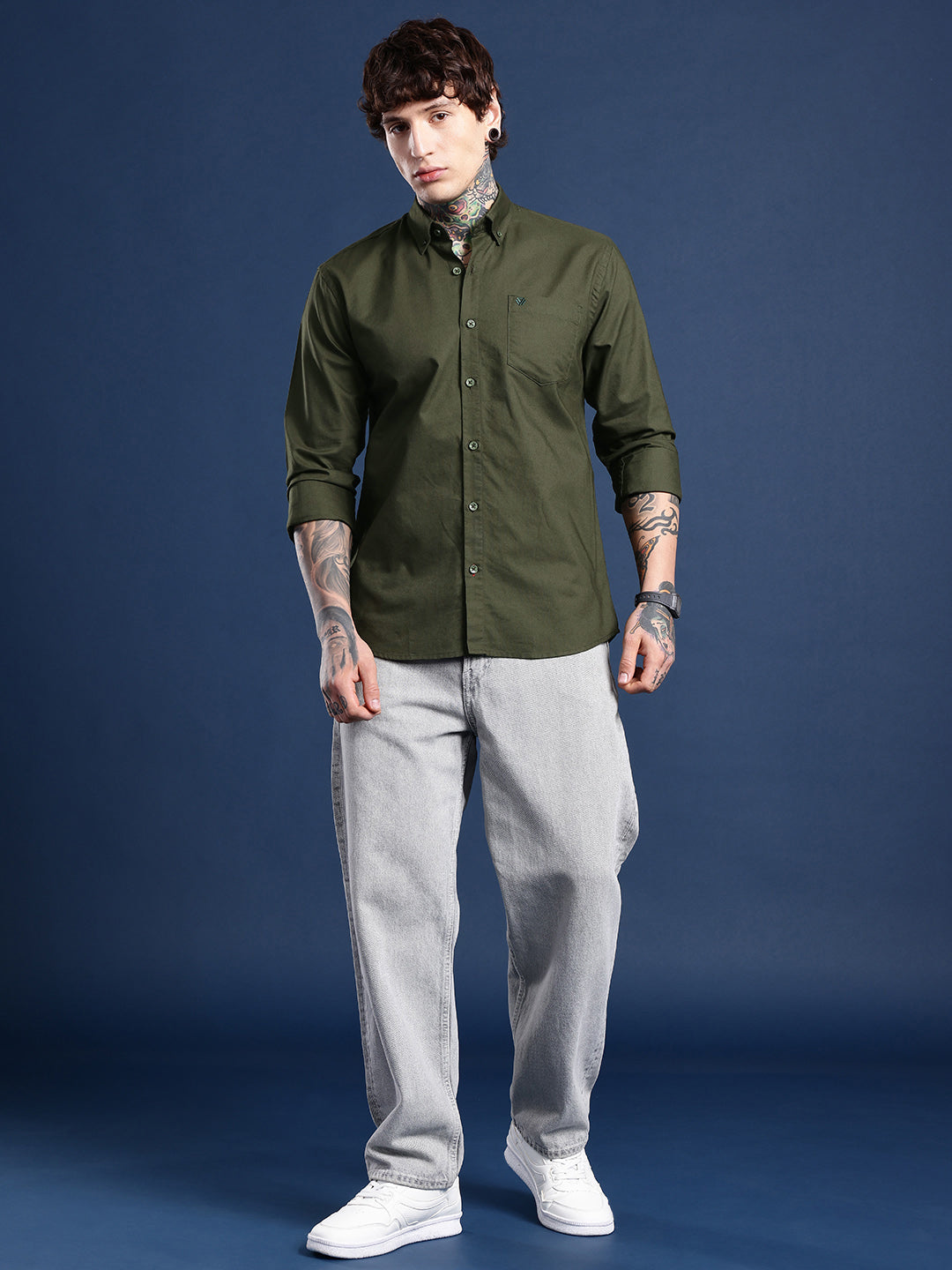 Green Full Sleeve Oxford Cotton Shirt