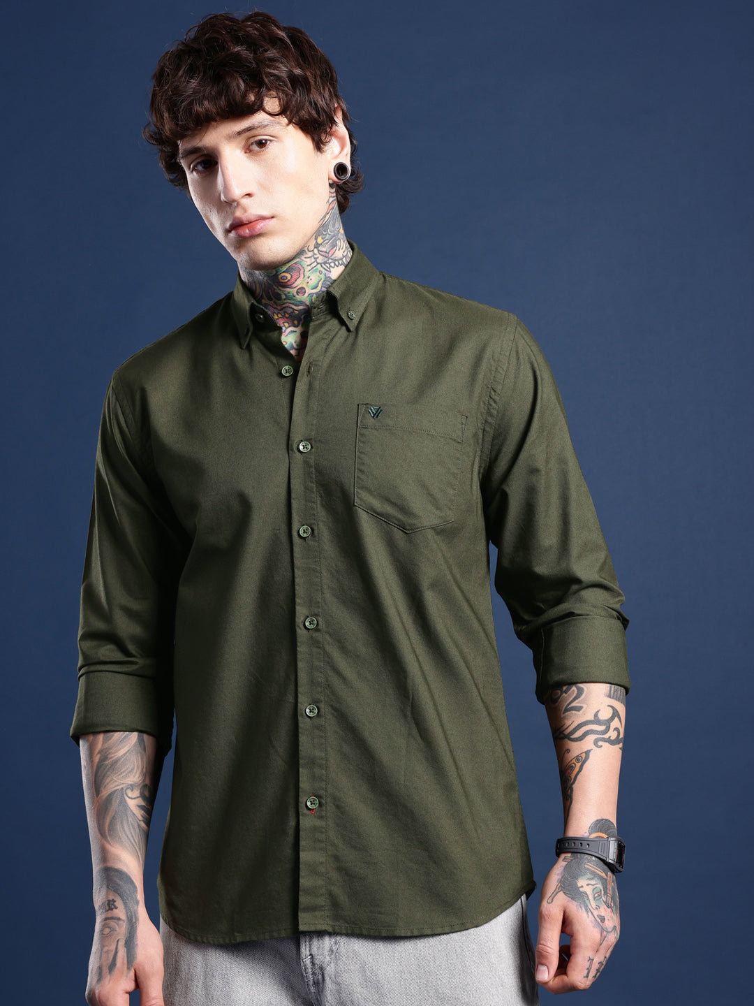 Green Full Sleeve Oxford Cotton Shirt