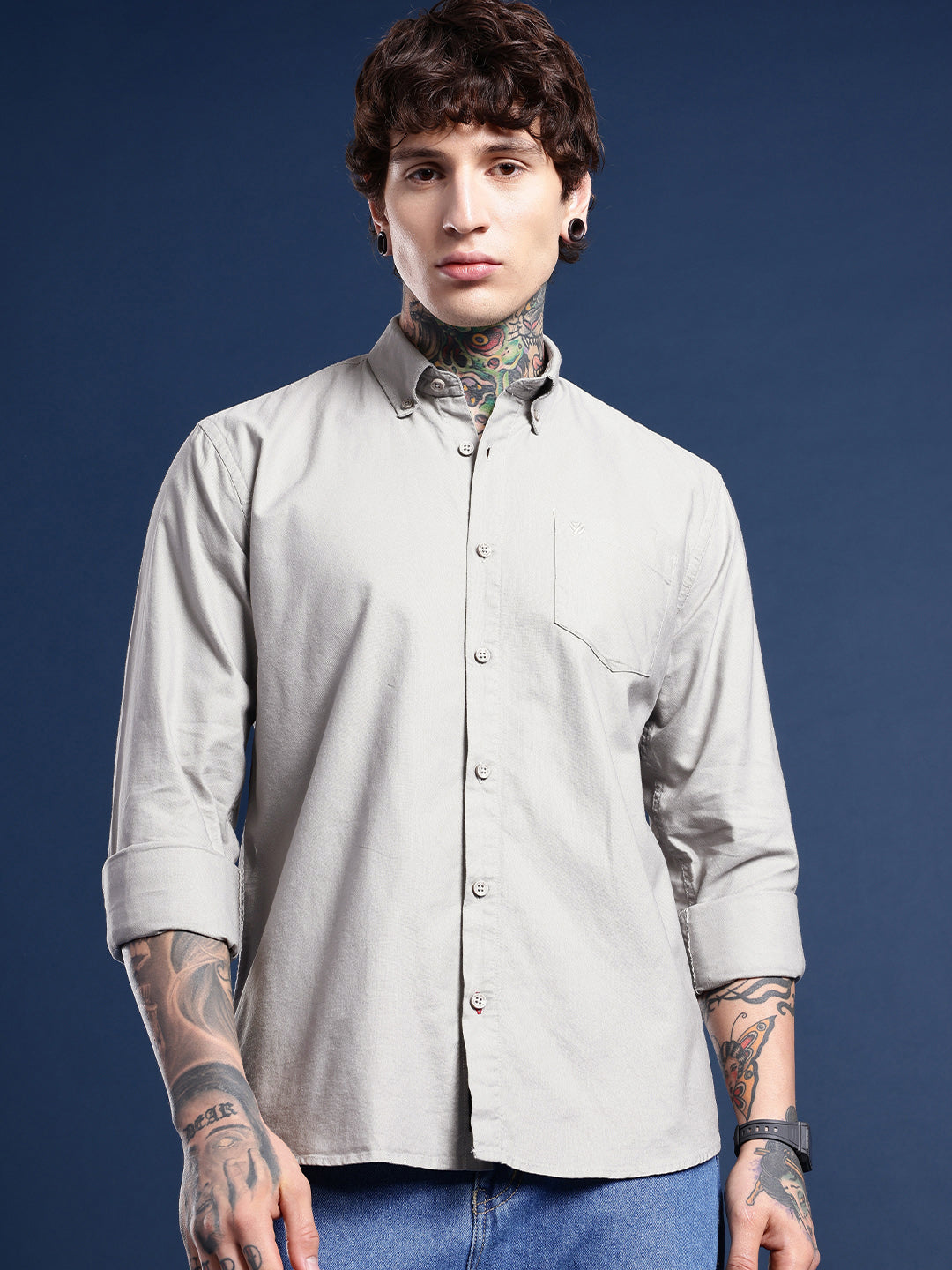 Light Grey Full Sleeve Oxford Cotton Shirt