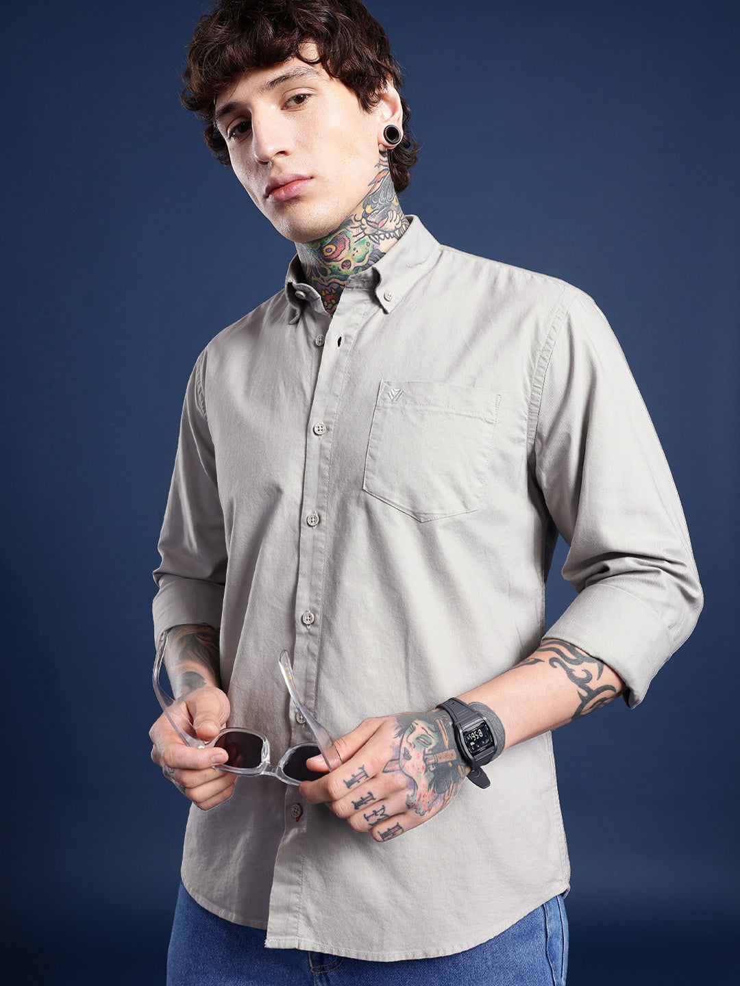 Light Grey Full Sleeve Oxford Cotton Shirt