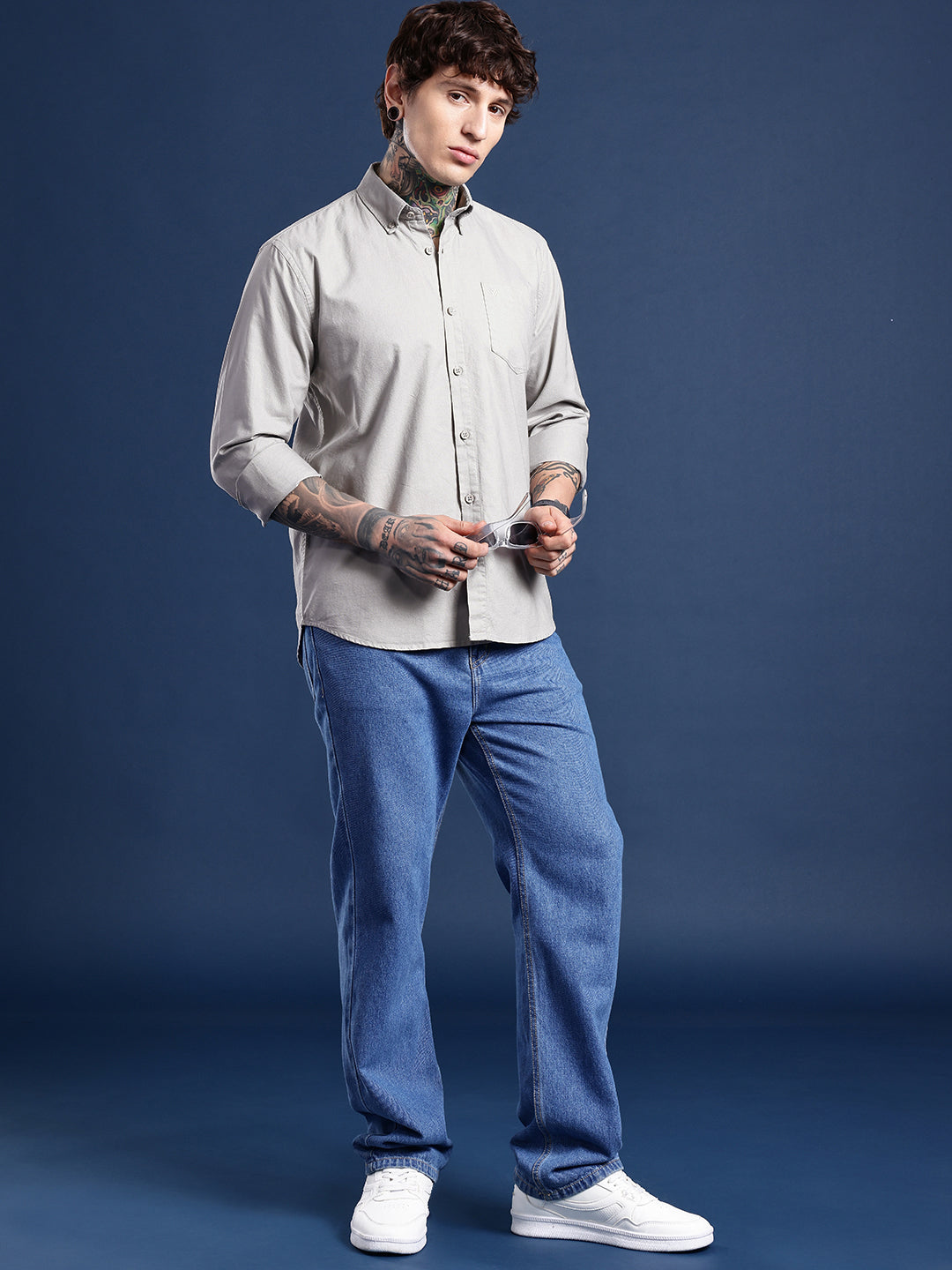 Light Grey Full Sleeve Oxford Cotton Shirt