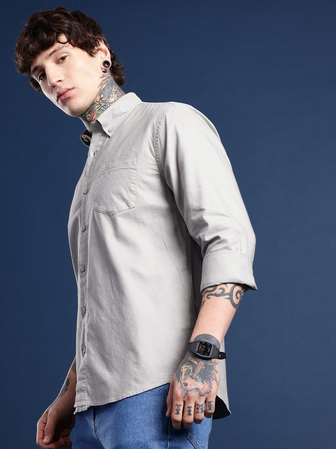 Light Grey Full Sleeve Oxford Cotton Shirt