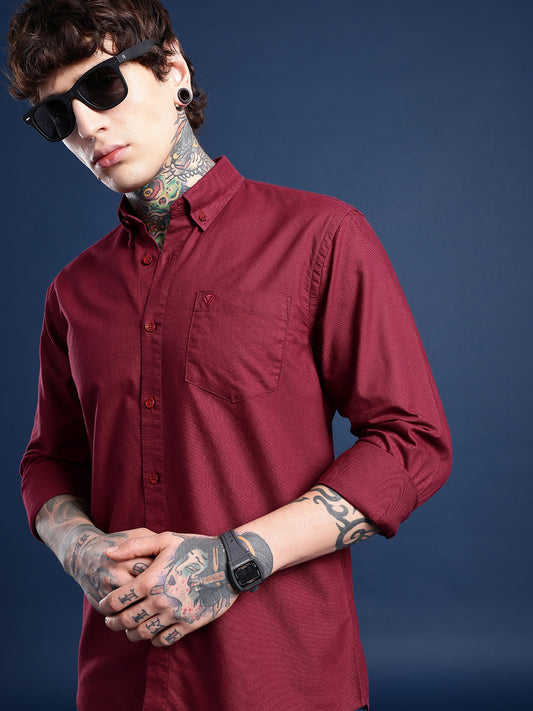 Maroon Full Sleeve Oxford Cotton Shirt