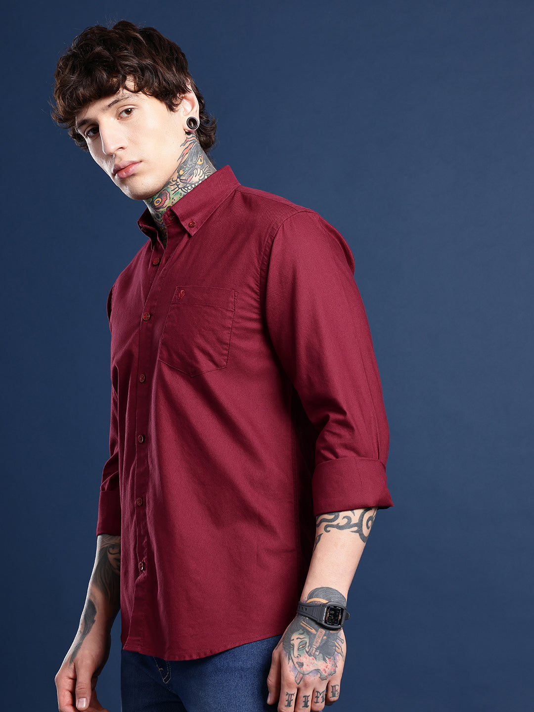 Maroon Full Sleeve Oxford Cotton Shirt