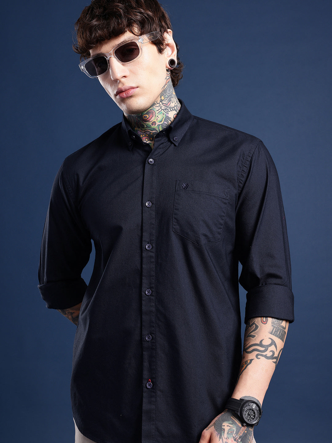 Navy Full Sleeve Oxford Cotton Shirt
