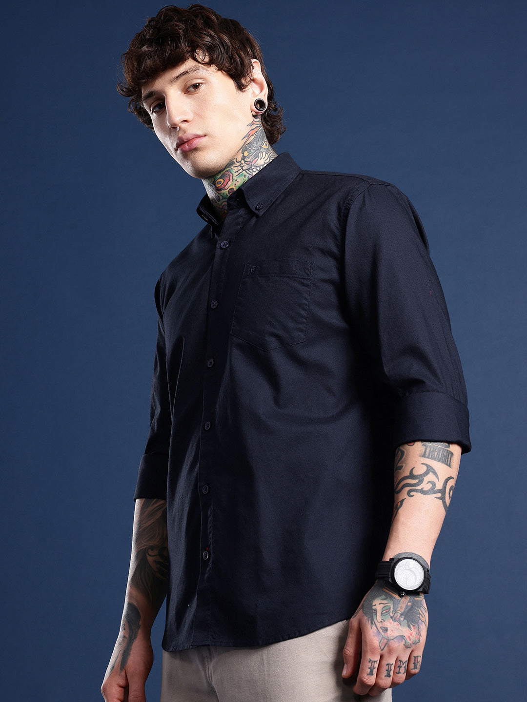 Navy Full Sleeve Oxford Cotton Shirt