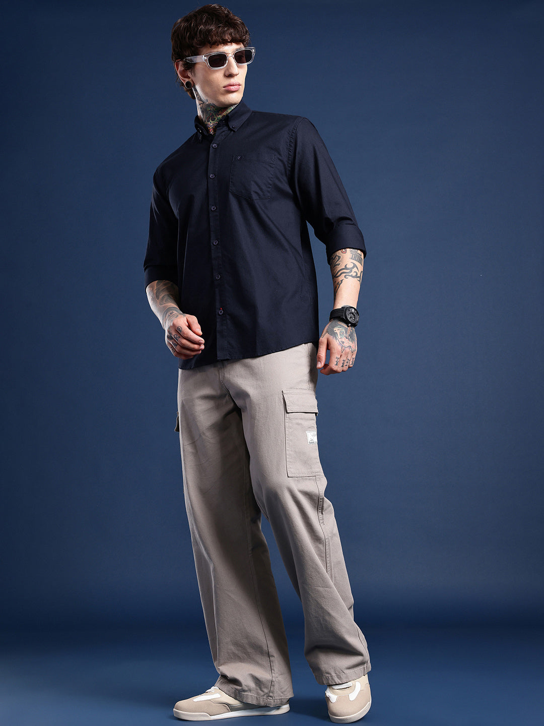 Navy Full Sleeve Oxford Cotton Shirt
