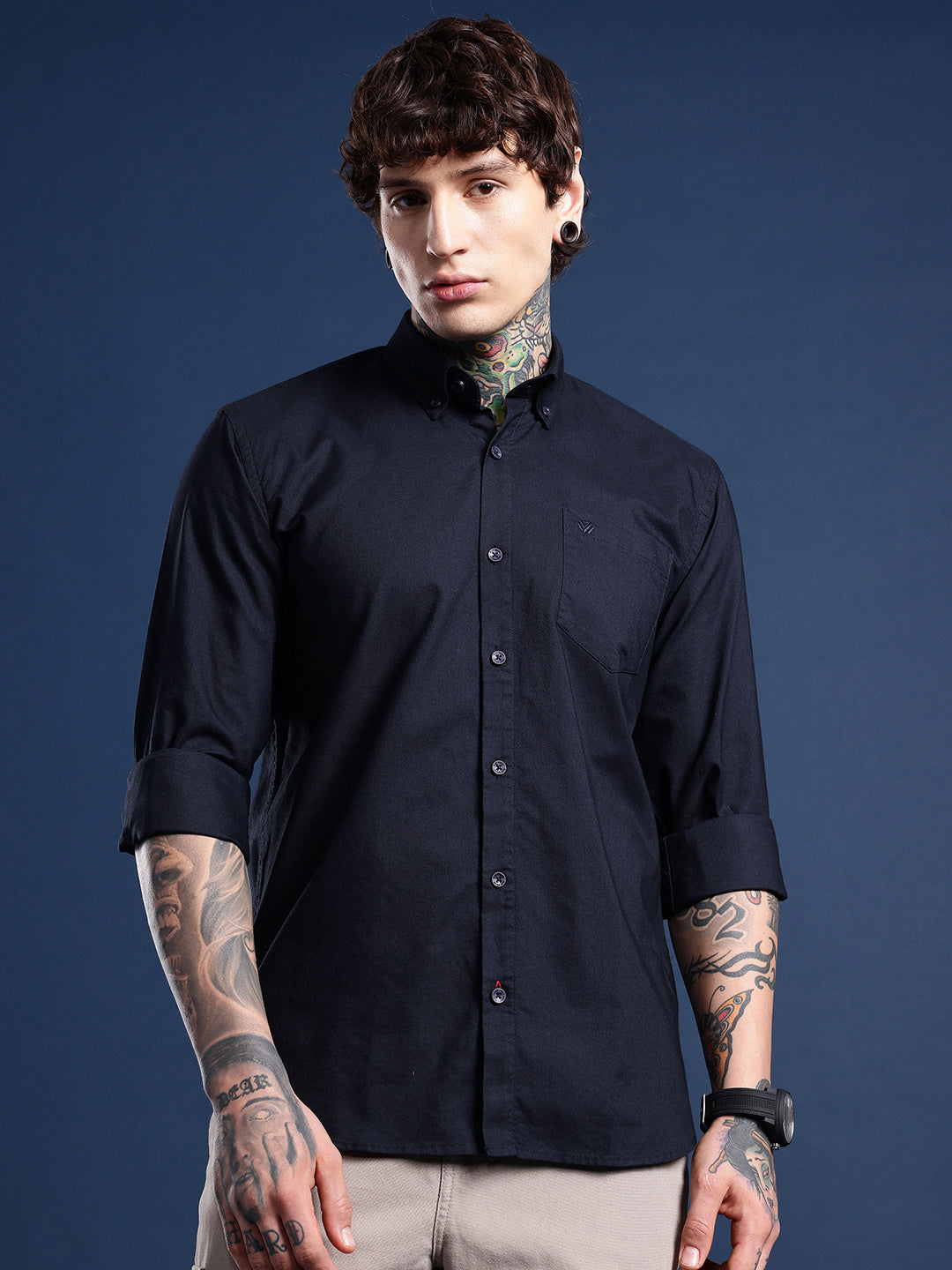Navy Full Sleeve Oxford Cotton Shirt