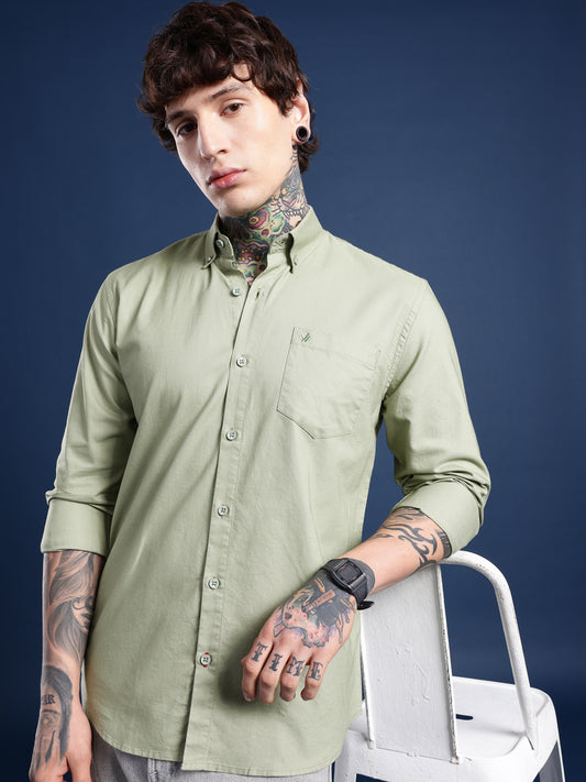 Olive Full Sleeve Oxford Cotton Shirt