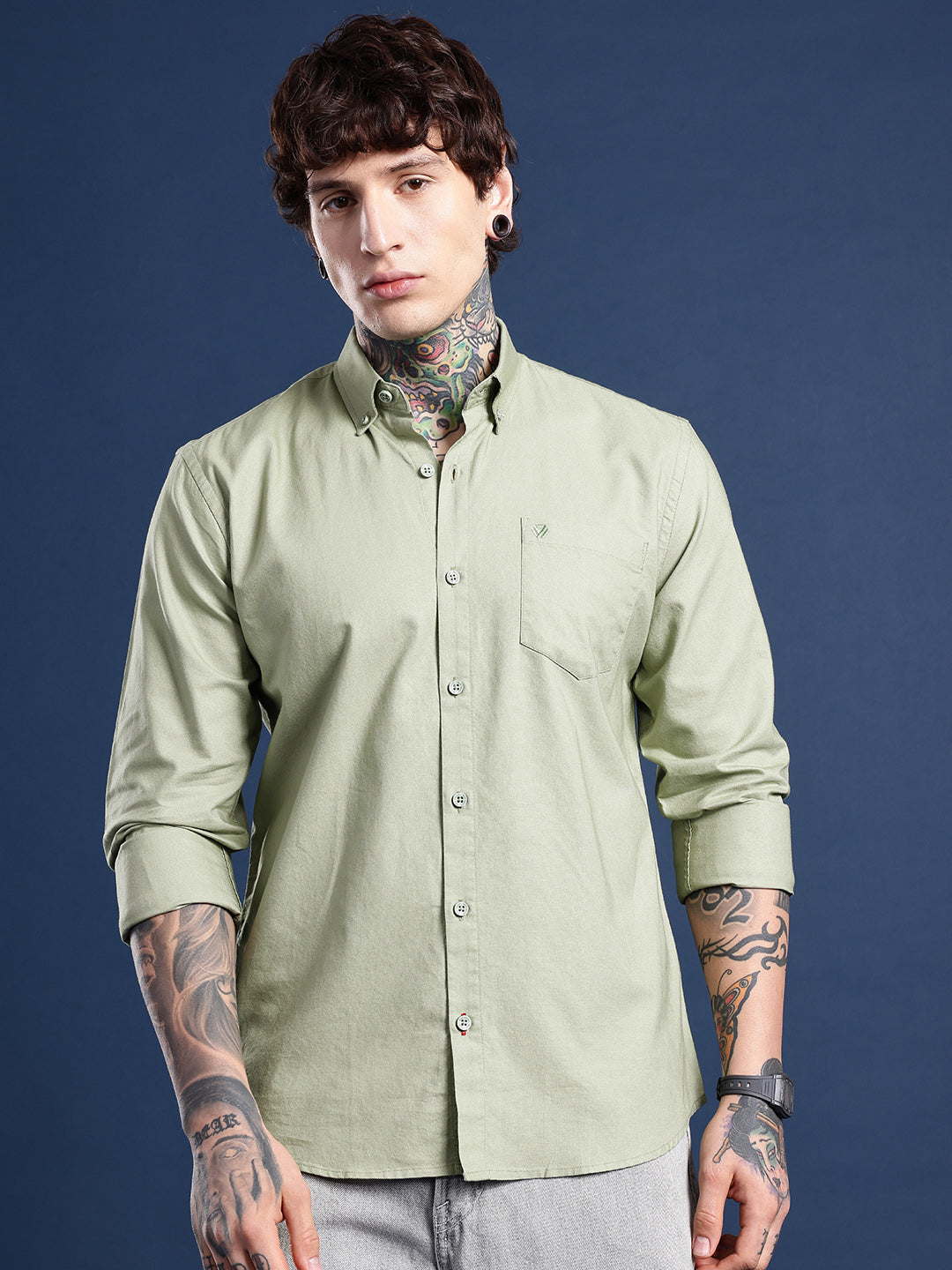 Olive Full Sleeve Oxford Cotton Shirt